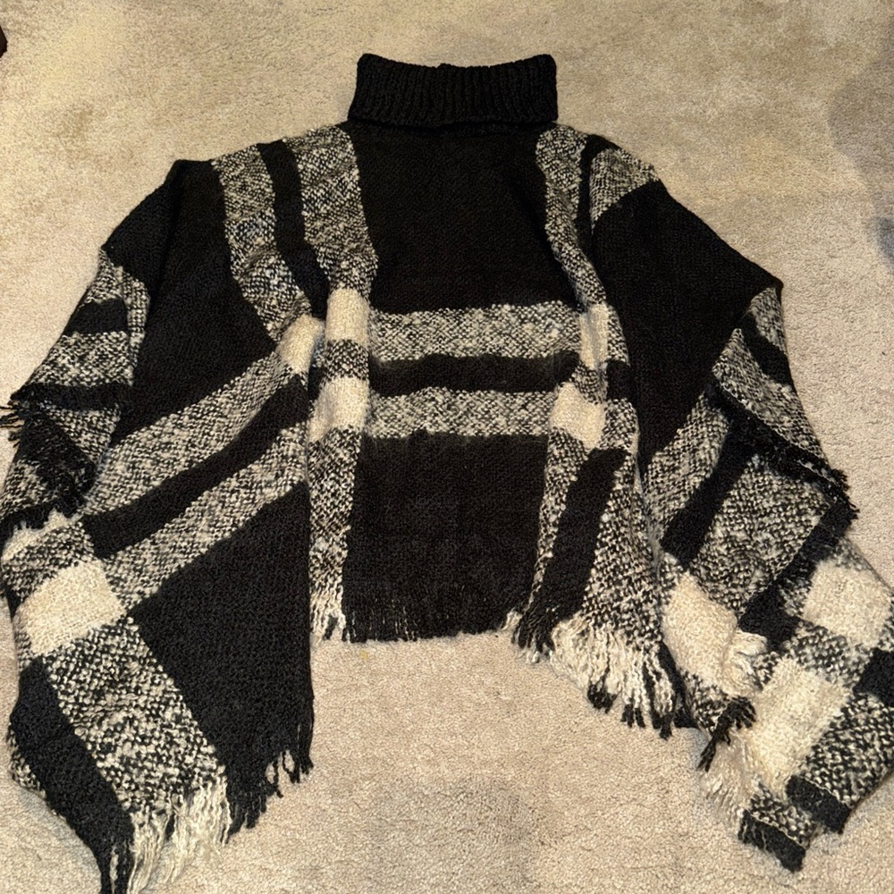 Cost Plus World Market Black and Cream Turtleneck poncho